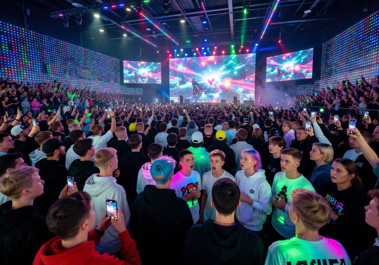 Massive Finnish e-sports tournament crowd cheered with dazzling arena lights